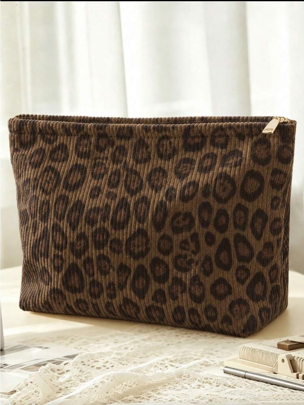 Leopard Print Brown Cosmetic Pouch - Women Bags